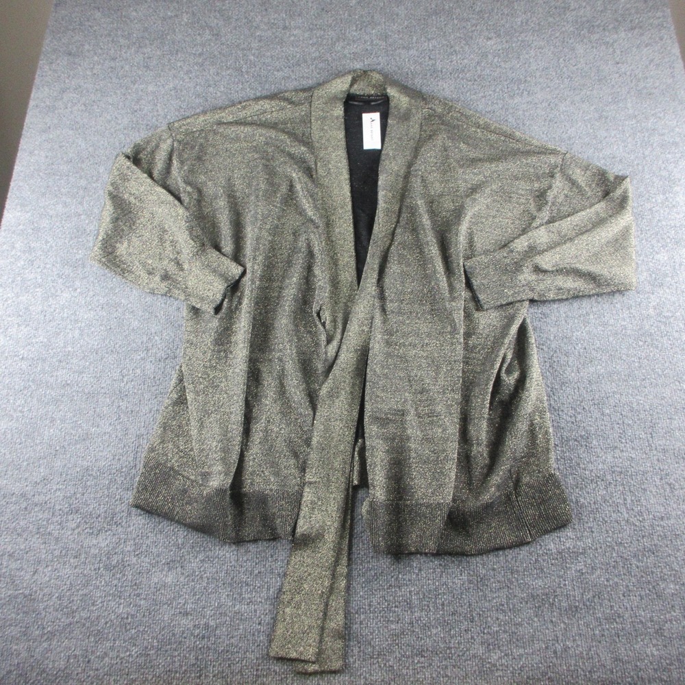 Lane Bryant Sweater Womens‎ 26/28 Gold Metallic Open Front Belted Knit Cardigan